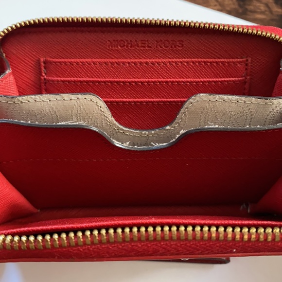 Michael Kors Red Ostrich Print Leather Wristlet Wallet - Picture 7 of 11